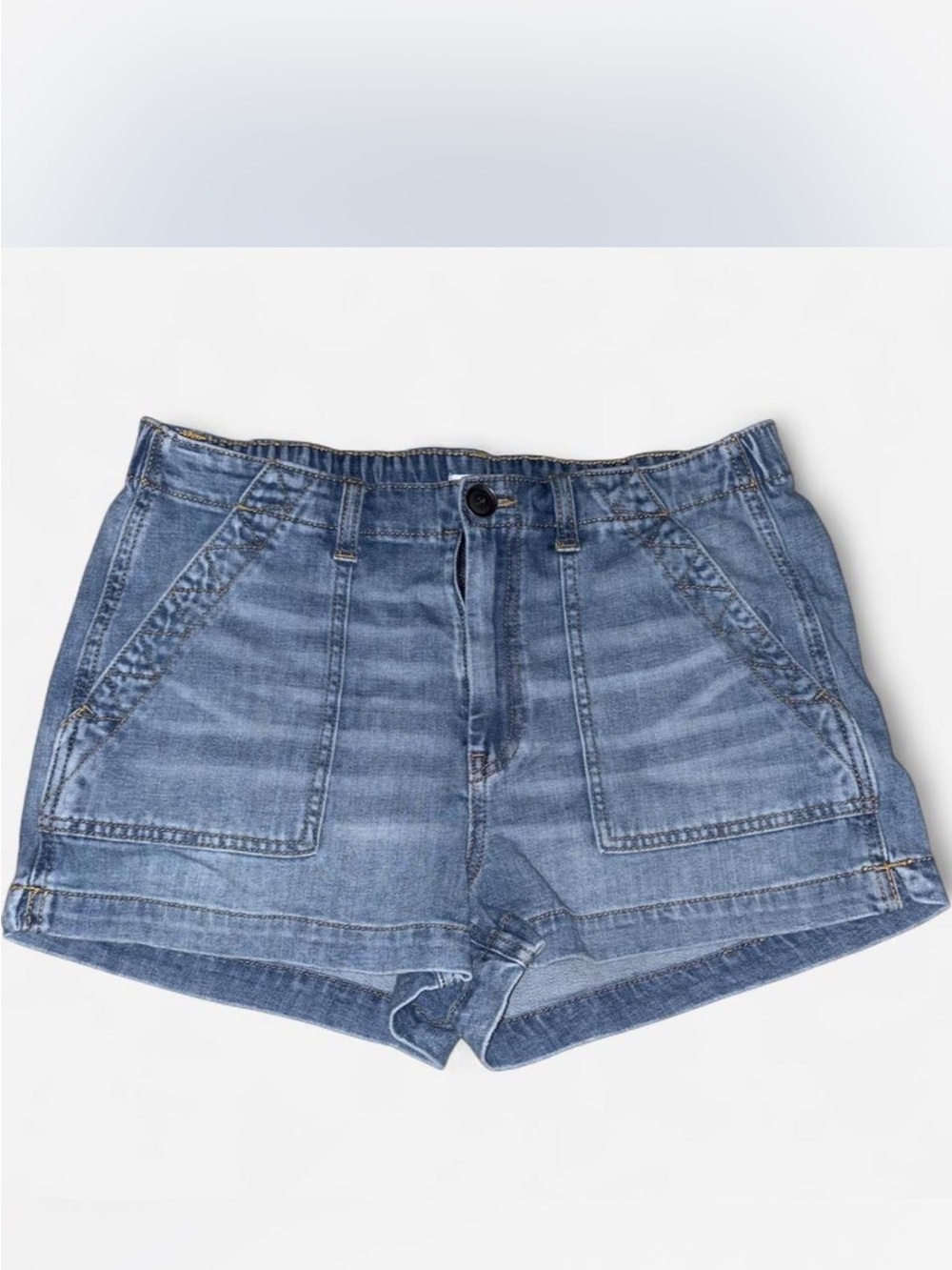 aerie Light Blue High-Rise Denim Patch Pocket Shorts